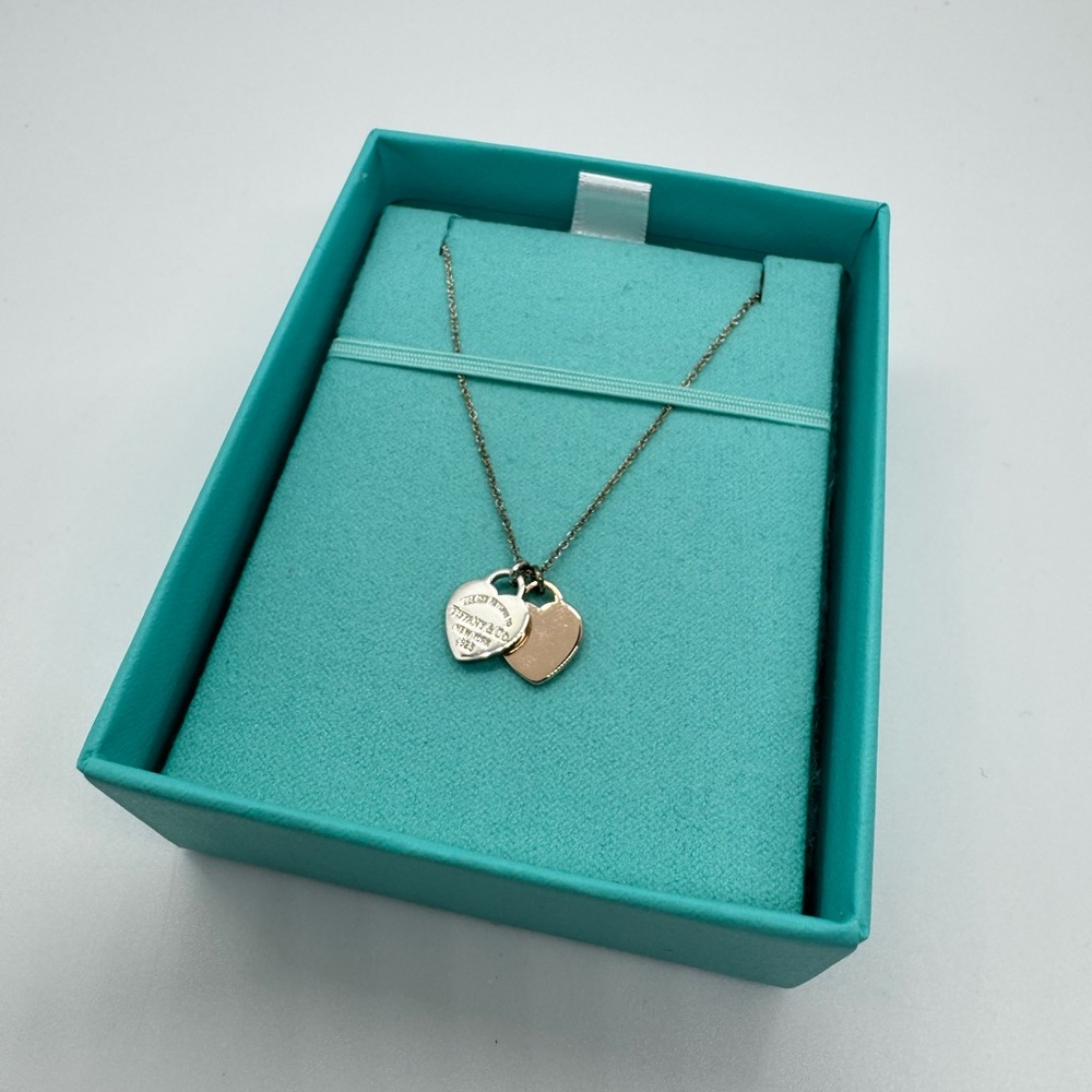 Tiffany & Co Return to Tiffany Double Heart Necklace Silver 925 Rubedo Metal New - Picture 8 of 12